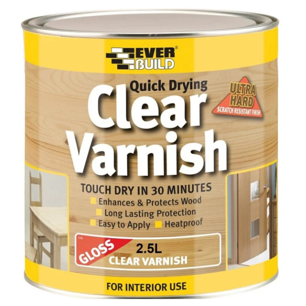 Everbuild Quick Drying Clear Varnish, Gloss 2.5L