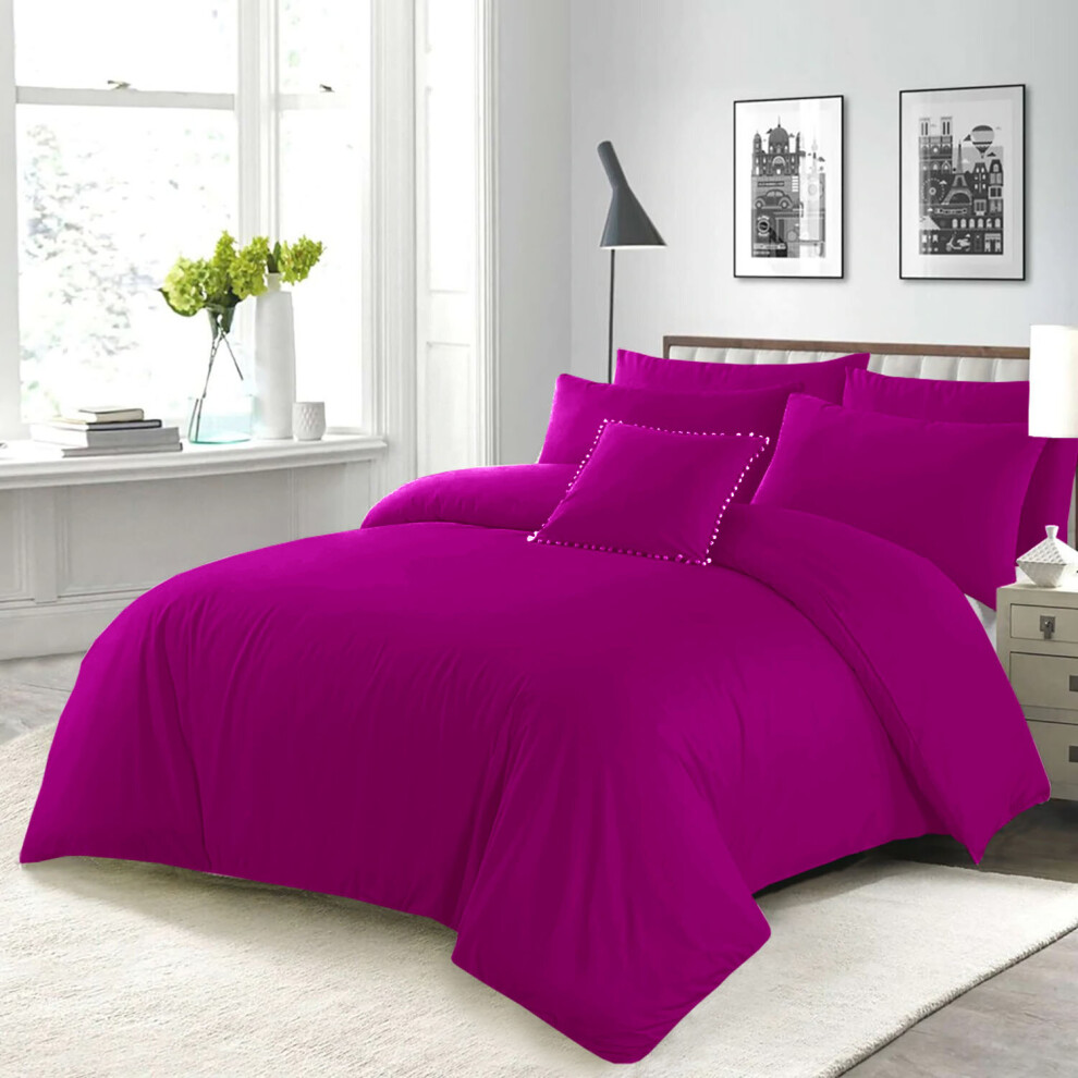 (Purple, Double: 200 x 200 cm) Duvet Quilt Cover Plain Bedding Set & Pillowcases Pair