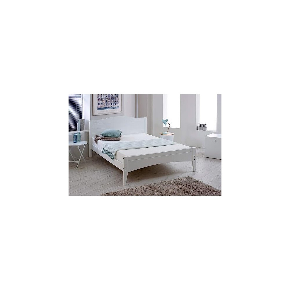 (4FT6  UK Double) White Rio Wooden, slatted, stylish, Bed Frame only