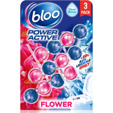 Bloo Power Active Toilet Rim Block Fresh Flowers, with Anti-Limescale, Cleaning Foam, Dirt Protection and Extra Freshness - Pack of 3 Rimblocks