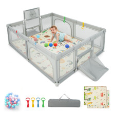 Large Baby Playpen Activity Centre w/ Mat Hoop Soccer Nets &Pull Rings
