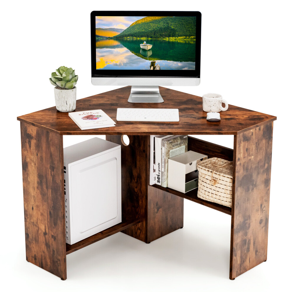 90Â° Corner Desk Computer Desk Triangular Office Workstation w/ Shelves