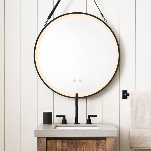 Living And Home (60cm) Round Metal LED Mirror with Hanging Strap 1