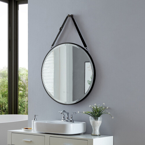 Living And Home (60cm) Round Metal LED Mirror with Hanging Strap 2