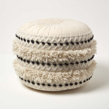 Sahara Cream & Black Macrame Tufted Boho Pouffe