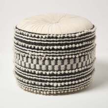 Pryia Cream & Black Macrame Boho Pouffe