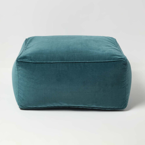 Homescapes (Green) Velvet Pouffe Bean Cube