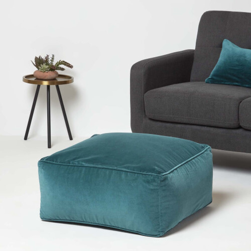 Homescapes (Green) Velvet Pouffe Bean Cube 1