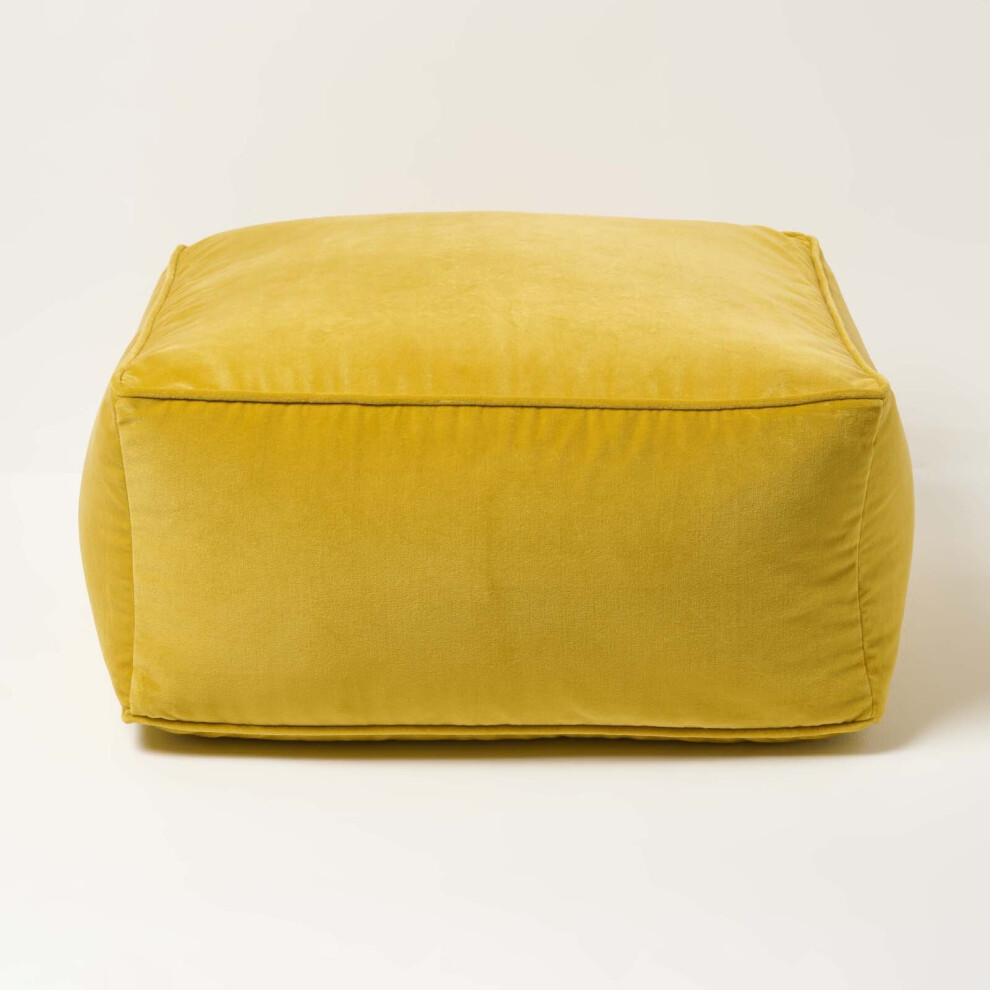 Homescapes (Yellow) Velvet Pouffe Bean Cube