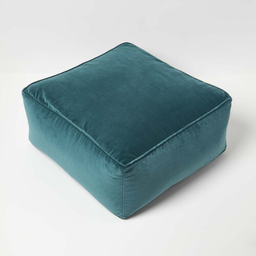 Homescapes (Green) Velvet Pouffe Bean Cube 2