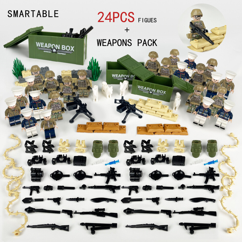 (Style B) 24PCS Military Soldiers Black SWAT Jeeps Minifigures Toys Fit Lego