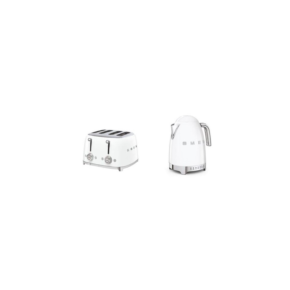 Smeg KLF04WHUK 1.7Ltr Variable Temperature Controlled Kettle & TSF03WHUK 4 Slice Toaster In Retro White