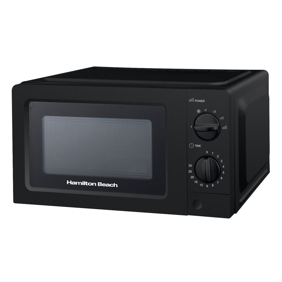 Hamilton Beach 20L Standard Microwave, 700W, 6 Power Levels, Speed Defrost, Manual Dials, 30-Min Timer, Energy-Saving Black