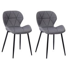(Fabric Grey) Charles Jacobs Set of 2 Diamond Patterned Dining Chair