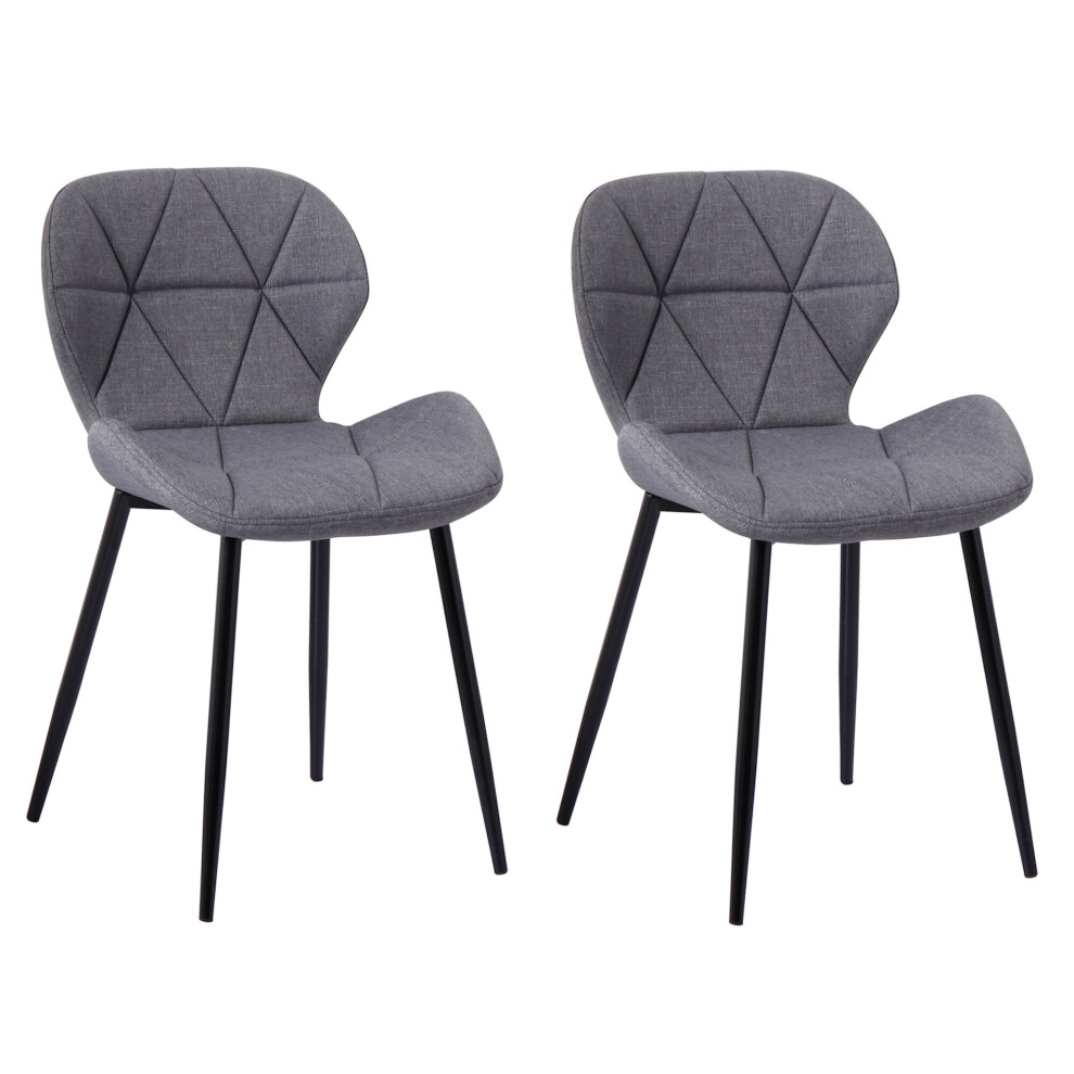 (Fabric Grey) Set of 2 Diamond Patterned Dining Chair