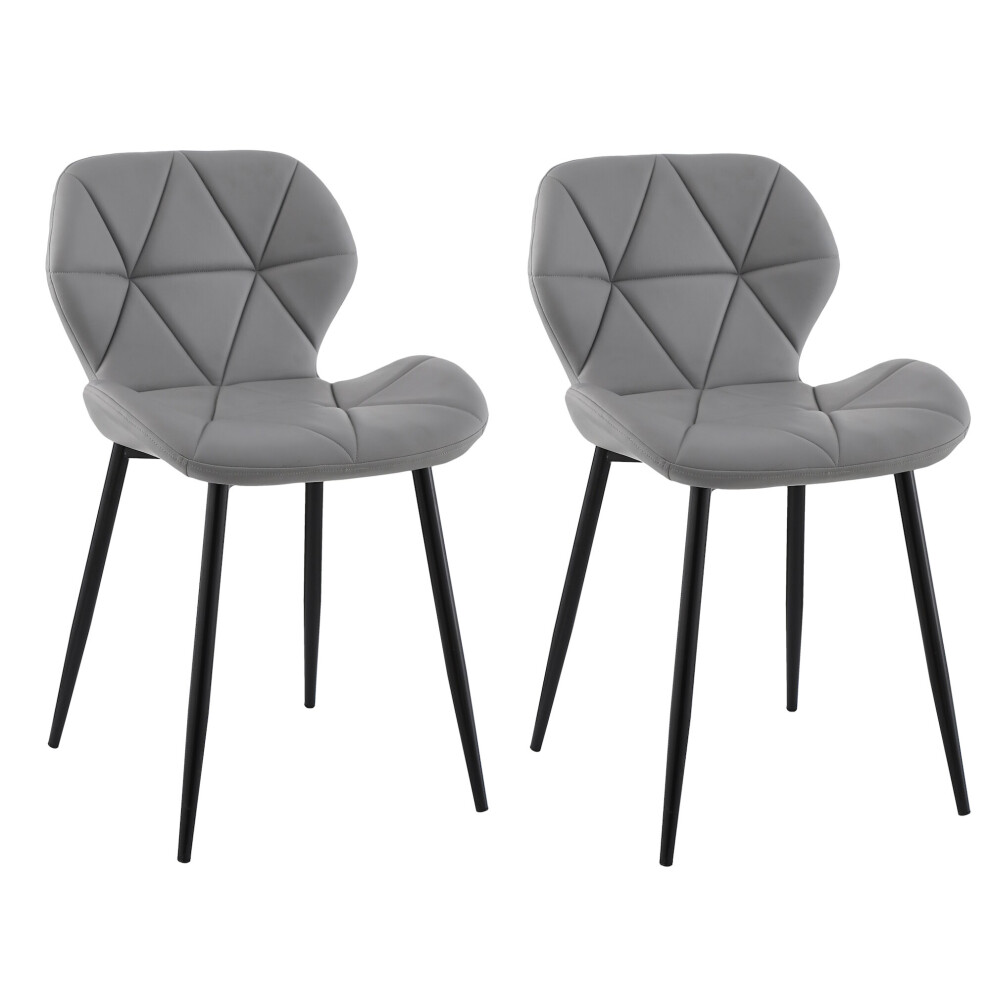 (PU Grey) Set of 2 Diamond Patterned Dining Chair