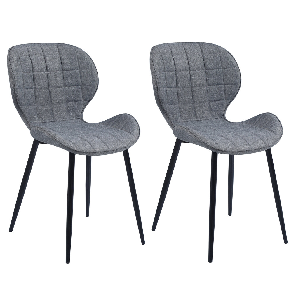 (Fabric Grey) Set of 2 Square Patterned Dining Chair