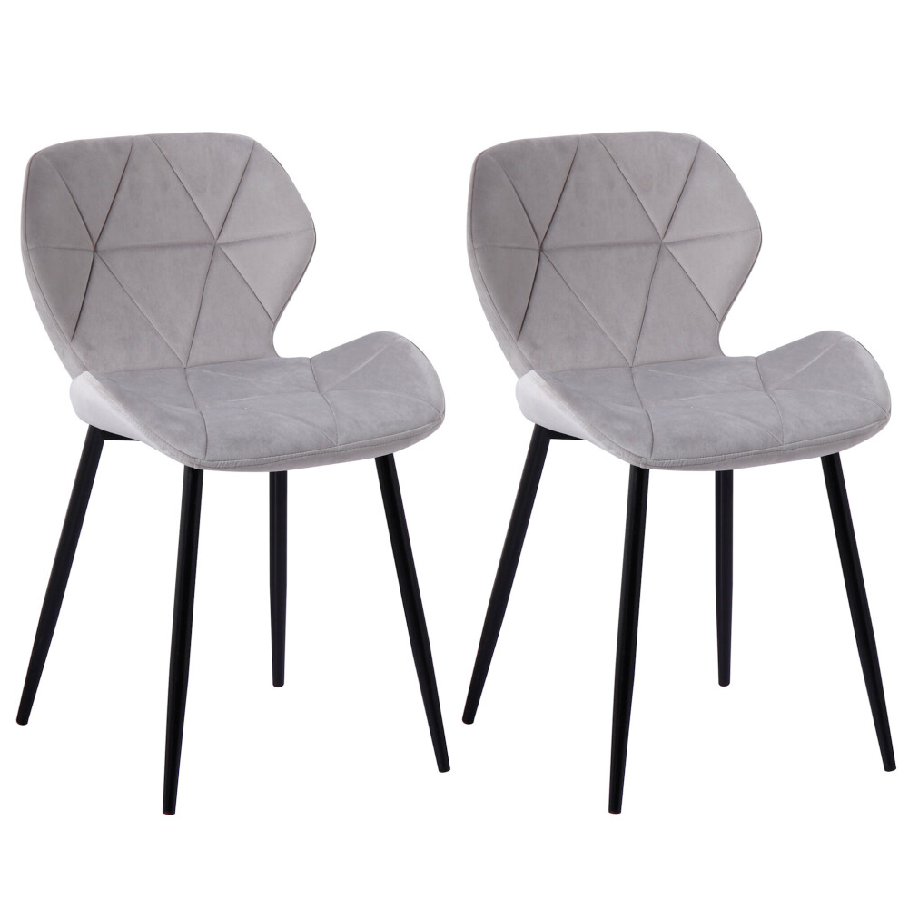 (Velvet Grey) Set of 2 Diamond Patterned Dining Chair