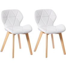 (PU White) Charles Jacobs Set of 2 Diamond Patterned Dining Chairs with Beech Wood Legs
