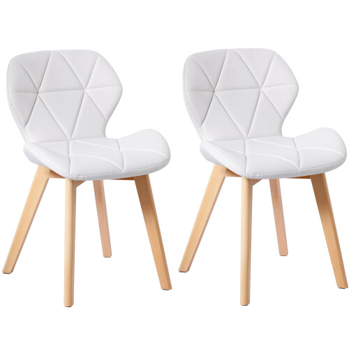 Charles Jacobs (PU White) Charles Jacobs Set of 2 Diamond Patterned Dining Chairs with Beech Wood Legs