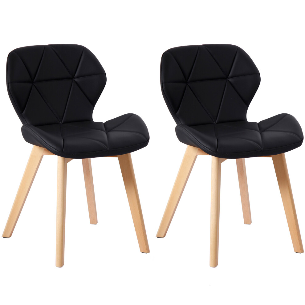 (PU Black) Charles Jacobs Set of 2 Diamond Patterned Dining Chairs with Beech Wood Legs