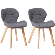 (Fabric Grey) Charles Jacobs Set of 2 Diamond Patterned Dining Chairs with Beech Wood Legs