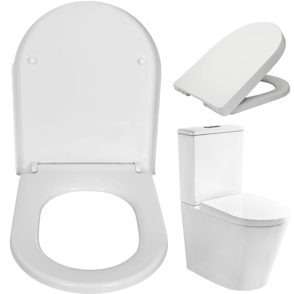 Toilet Seat Soft Close Adjustable D Shape White Top