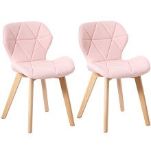 (PU Pink) Charles Jacobs Set of 2 Diamond Patterned Dining Chairs with Beech Wood Legs