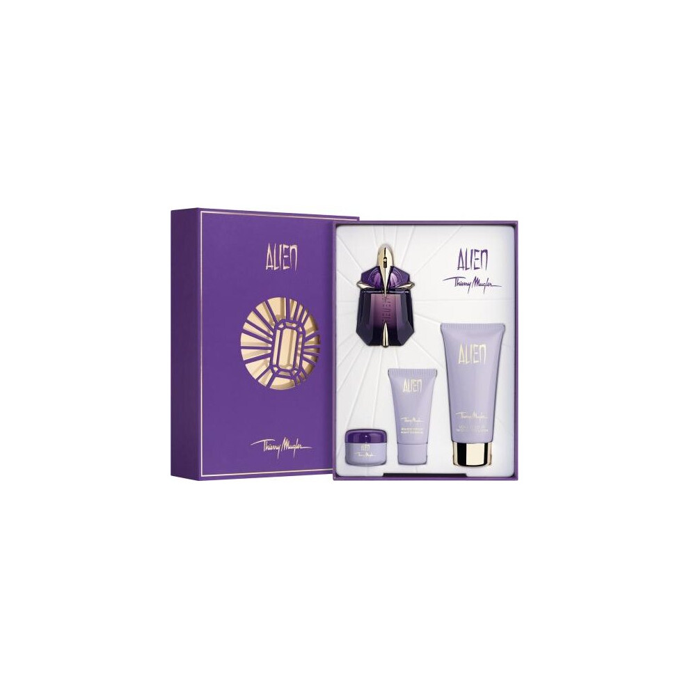 Alien Thierry Mugler 4 Pcs Set: 1 Oz Eau De Parfum Spray Refillable+ 3.5 Body Lotion + 1 Oz Shower Gel + 0.5 Oz Body Cream