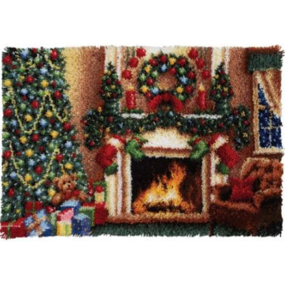 (67x48cm, Printed Canvas) Christmas Fireplace | Rug Making Latch Hooking