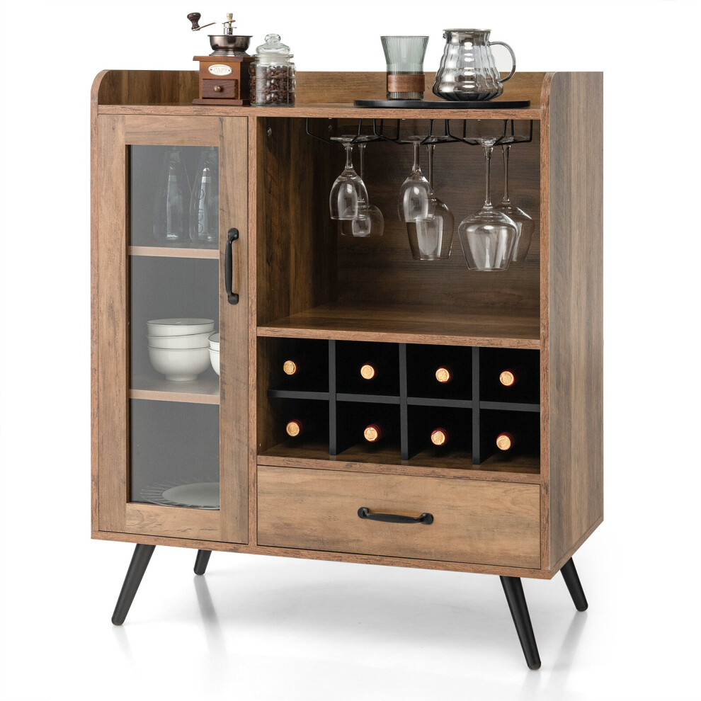Wine Cabinet Wooden Buffet Sideboard w/ Wine Rack Glass Holder Shelves