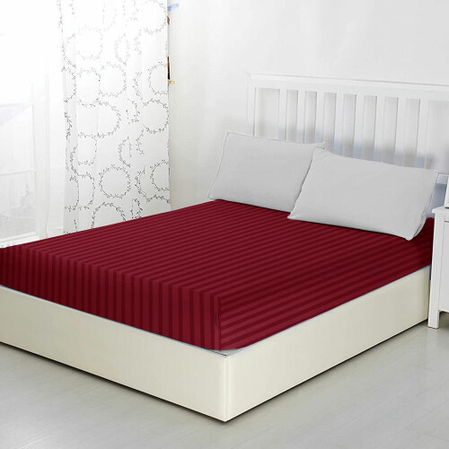 (King (152x200 cm)) Red Fitted Sheet Extra Deep 40cm Stripe Bed Sheets 2