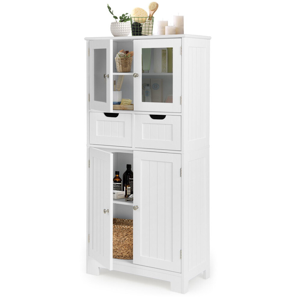 Costway Tall Bathroom Storage Cabinet Freestanding Floor Cabinet W/ 2 Drawers