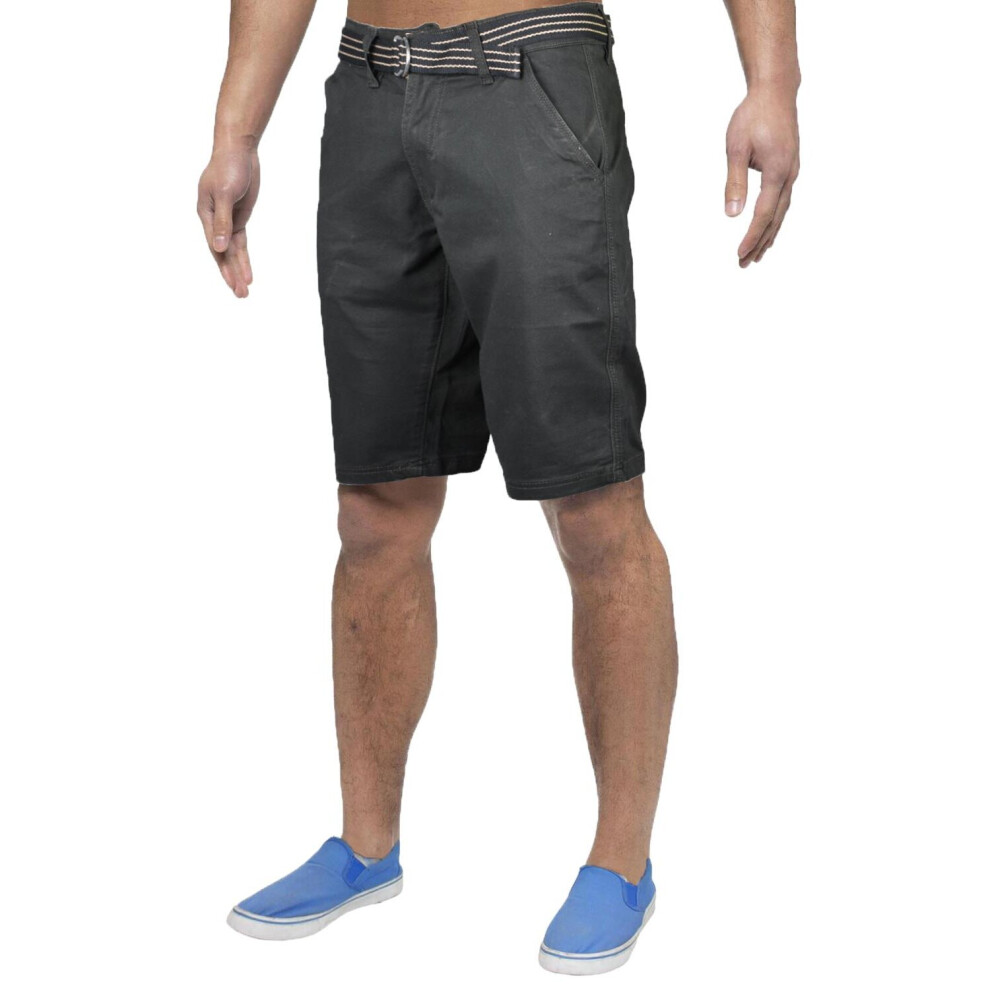 (32, Charcoal) Mens Chino Shorts Stretchable Half Pants With Belt