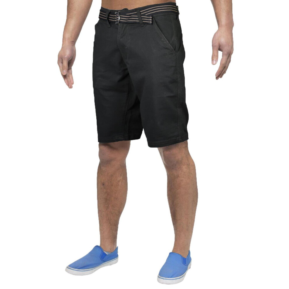 (32, Black) Mens Chino Shorts Stretchable Half Pants With Belt