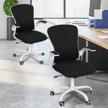 (Black) Mesh Office Chair Flip-Up Armrest Ergonomic Seat