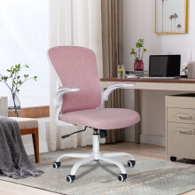 (Pink) Mesh Office Chair Flip-Up Armrest Ergonomic Seat