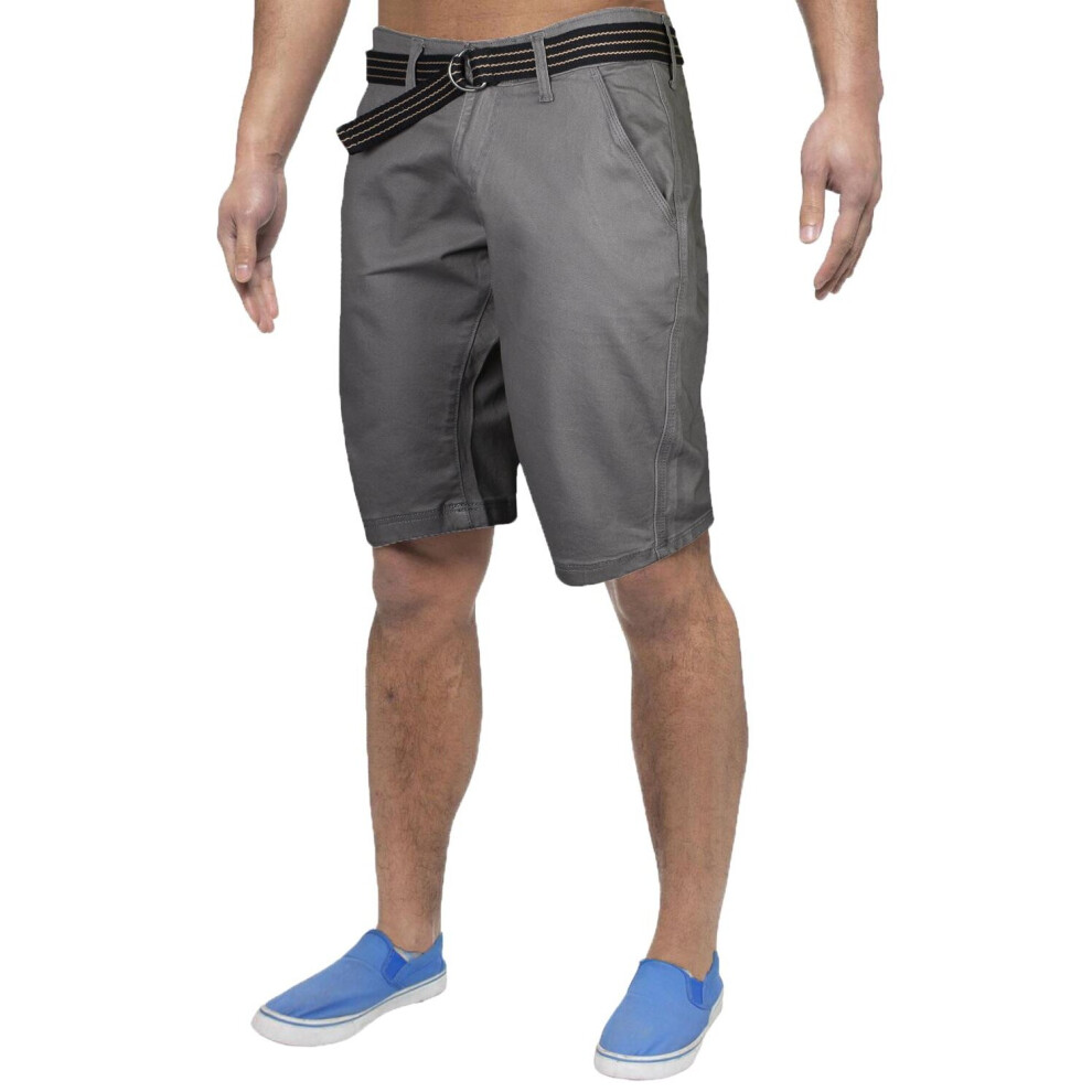 True Face (34, Mid ) Mens Chino Shorts Stretchable Half Pants With Belt Grey