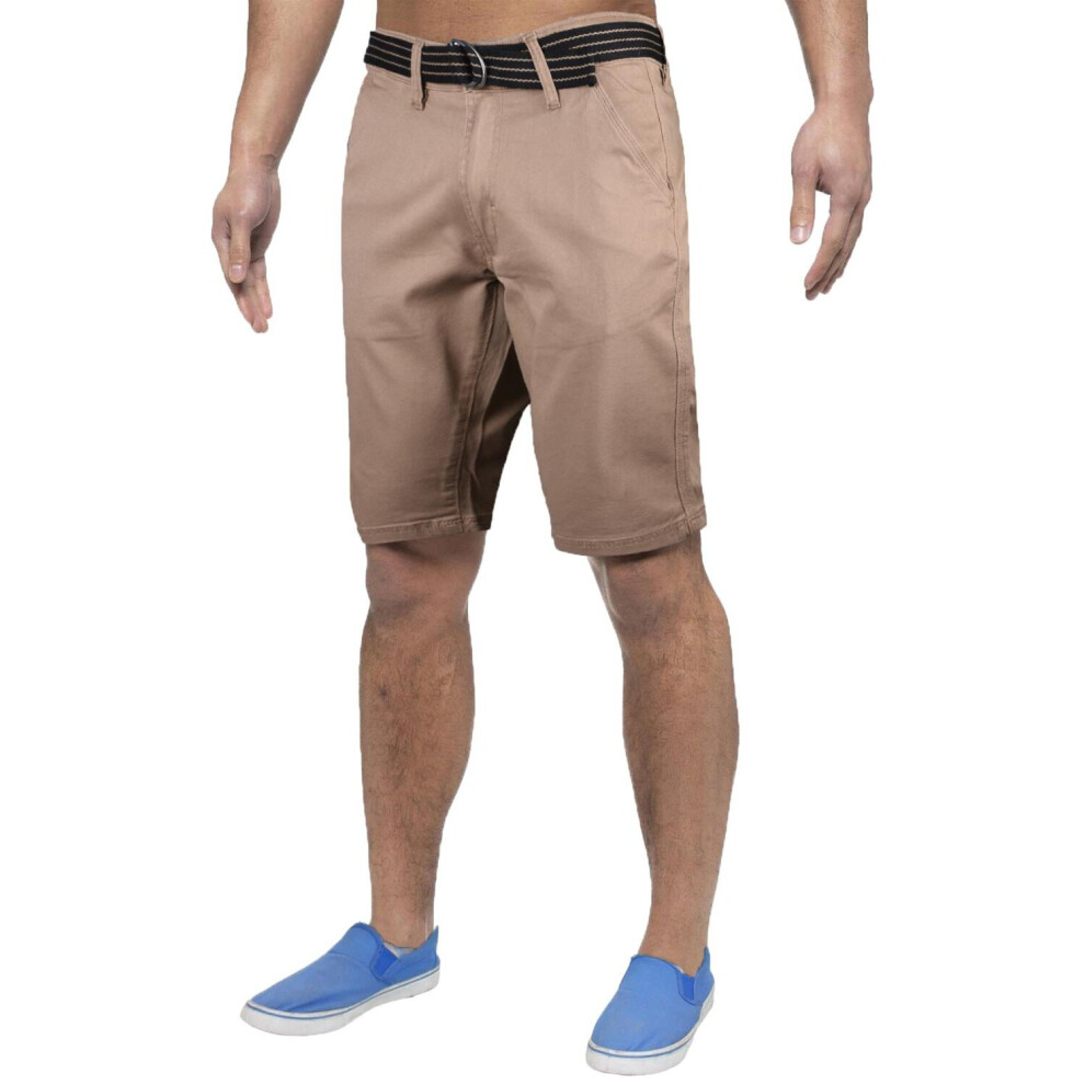 (32, Stone) Mens Chino Shorts Stretchable Half Pants With Belt