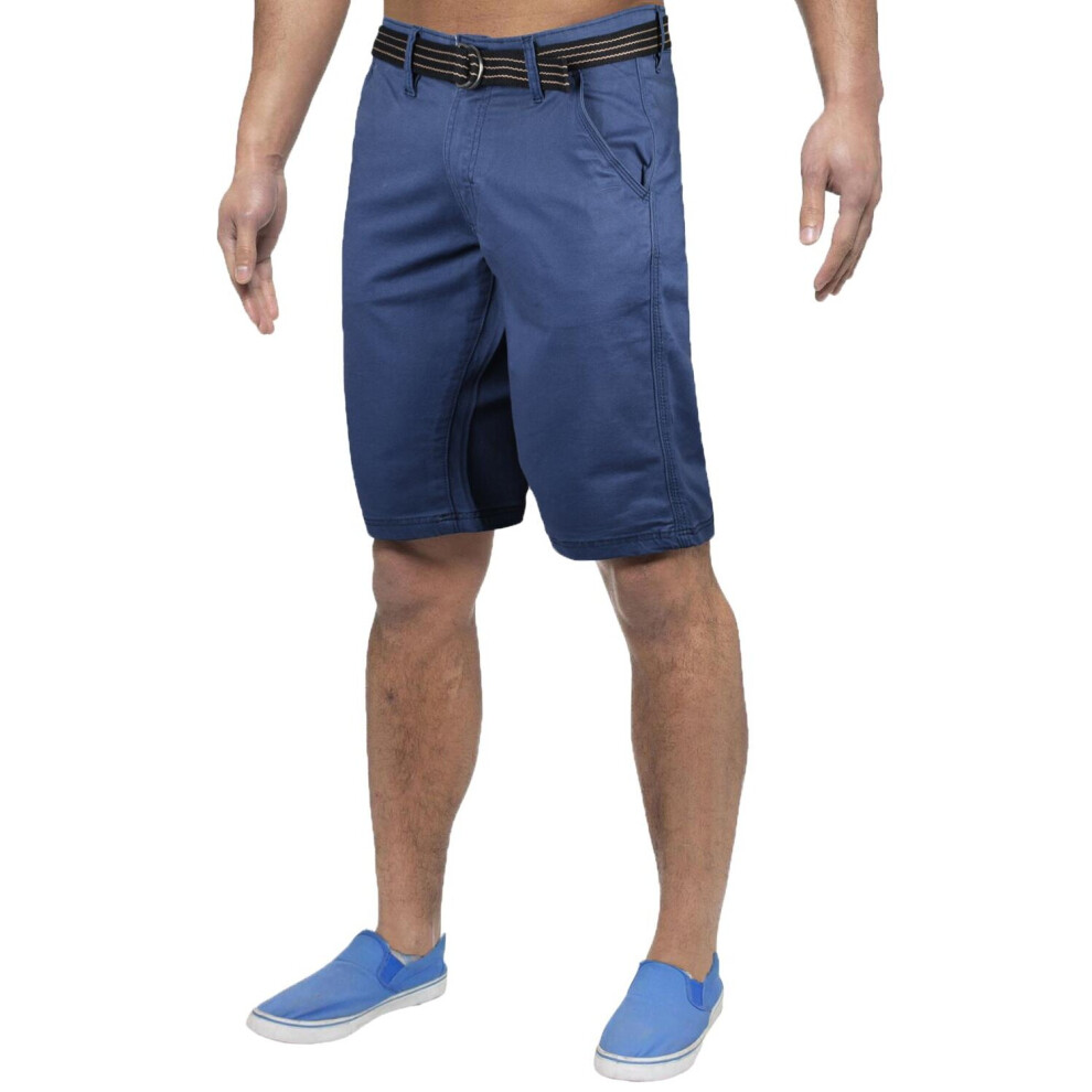 (32, Denim Blue) Mens Chino Shorts Stretchable Half Pants With Belt