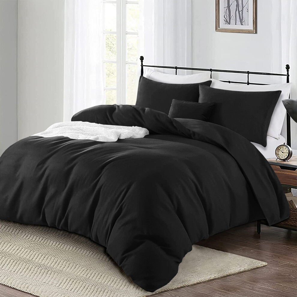 (Black, King: 230 x 220 cm) Plain Duvet Quilt Cover Bedding Set & Pillowcases