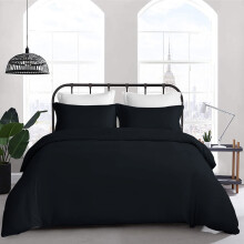 (Black, Single: 137 x 200 cm) Plain Duvet Quilt Cover Bedding Set & Pillowcases