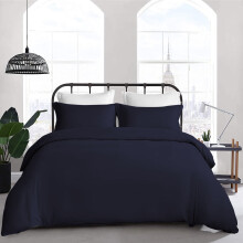 (Navy Blue, Single: 137 x 200 cm) Plain Duvet Quilt Cover Bedding Set & Pillowcases