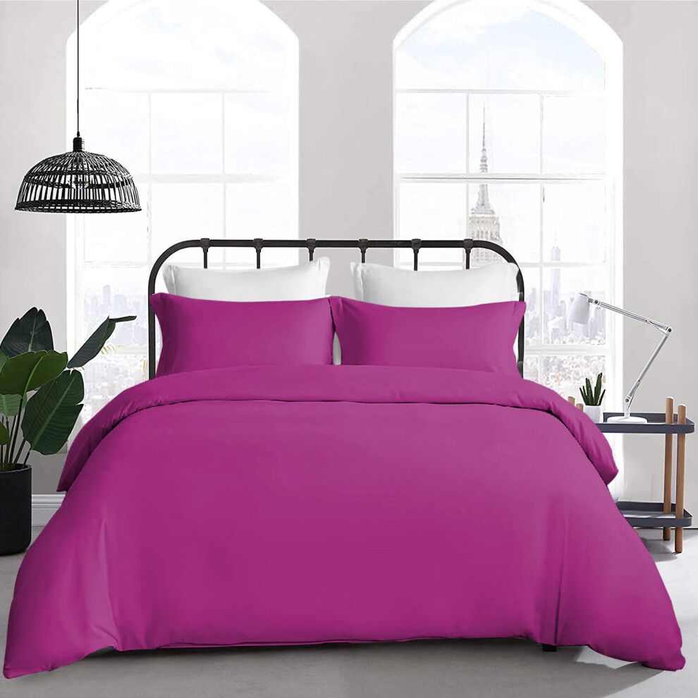 (Purple, Double: 200 x 200 cm) Plain Duvet Quilt Cover Bedding Set & Pillowcases