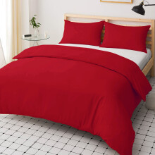 (Red, Single: 137 x 200 cm) Plain Duvet Quilt Cover Bedding Set & Pillowcases