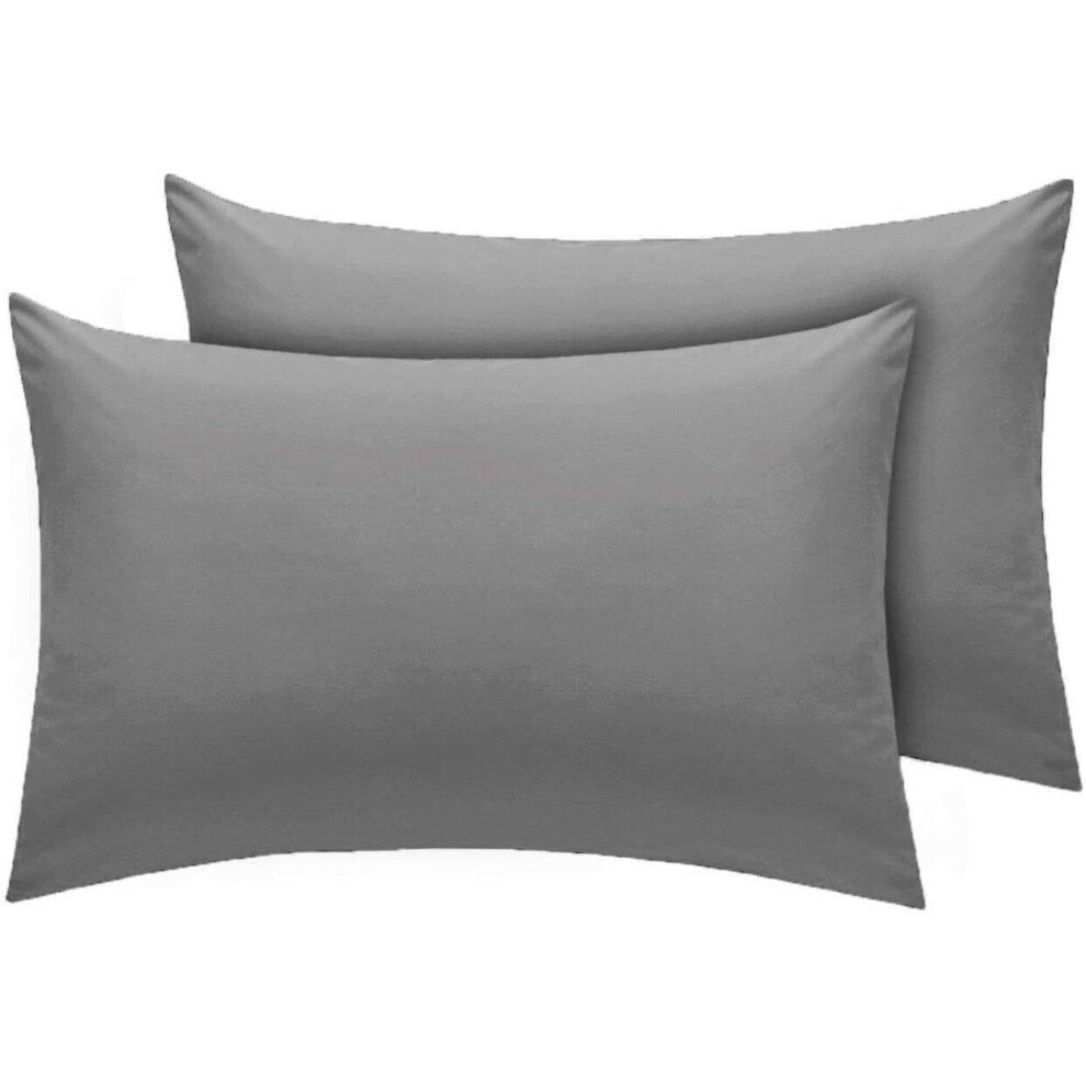 (Grey, Pillowcases Pair) Plain Duvet Quilt Cover Bedding Set & Pillowcases