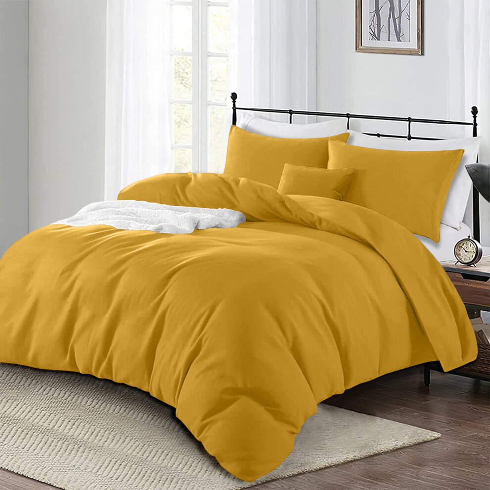 Oxford Homeware (Mustard Ochre, Double: 200 X 200 Cm) Plain Duvet Quilt Cover Bedding Set & Pillowcases Yellow