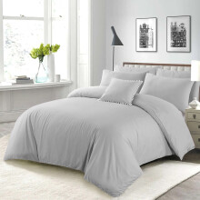 (Silver, King: 230 x 220 cm) Plain Duvet Quilt Cover Bedding Set & Pillowcases