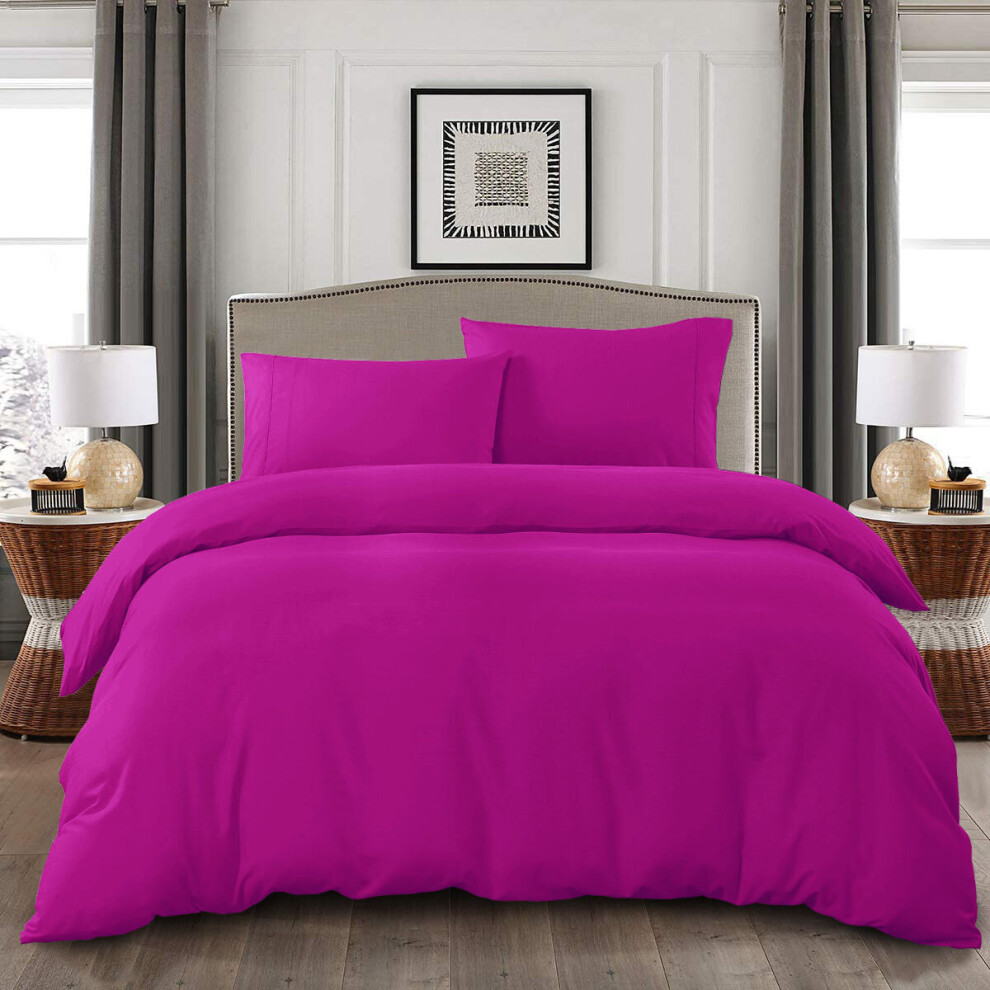 (Purple, Super King: 260 X 220 cm) Plain Duvet Quilt Cover Bedding Set & Pillowcases