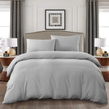 (Silver, Super King: 260 X 220 cm) Plain Duvet Quilt Cover Bedding Set & Pillowcases